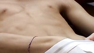 Skinny athletic twink Martin Corvin cums in his underwear