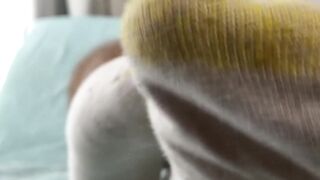 Bearded solo hunk admires his own feet while being recorded
