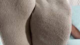 Bearded solo hunk admires his own feet while being recorded