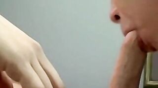 Inked amateur strokes his cock and gets blown by mature gay