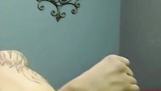 Inked amateur strokes his cock and gets blown by mature gay