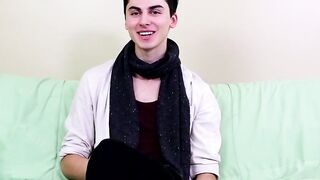 Interview leads to twink masturbating and using a big dildo