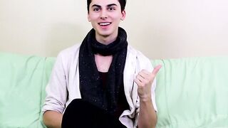 Interview leads to twink masturbating and using a big dildo