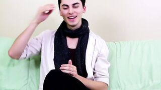Interview leads to twink masturbating and using a big dildo