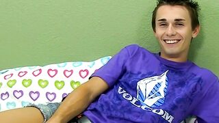 After the interview a young gay man dildos his tight ass and walks out