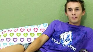 After the interview a young gay man dildos his tight ass and walks out