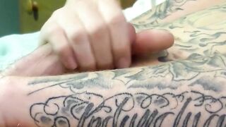 Inked amateur masturbates casually until cumming