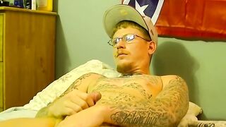 Inked amateur masturbates casually until cumming