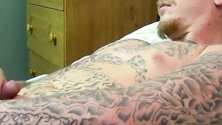 Inked amateur masturbates casually until cumming