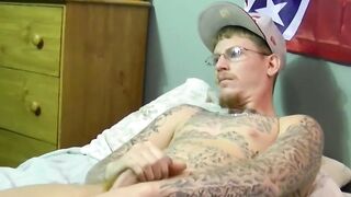 Inked amateur masturbates casually until cumming