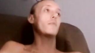 Skinny young amateur wanks off his lubed cock and cum
