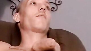 Skinny young amateur wanks off his lubed cock and cum