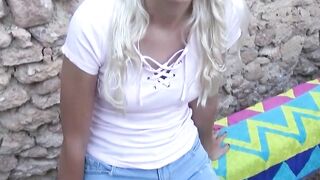 Outside sex point of view recorded with a thin blonde
