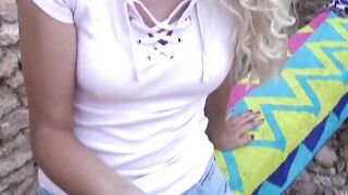 Outside sex point of view recorded with a thin blonde
