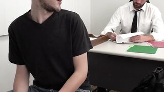 StepsonXXX.com - Stepchild Ryland Kingsman crawls under Chris Damned table and stroke