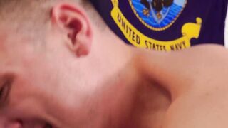 Jock soldier Justin Lewis receives a hard pounding from a hairy dude
