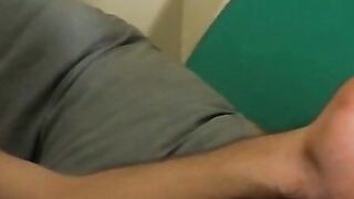 Low hangin nuts Chain beats his nice cock while chainsmokin