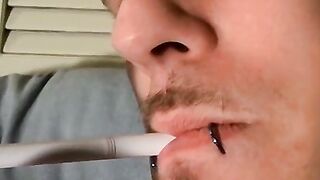 Low hangin nuts Chain beats his nice cock while chainsmokin