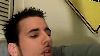 Low hangin nuts Chain beats his nice cock while chainsmokin