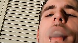 Low hangin nuts Chain beats his nice cock while chainsmokin