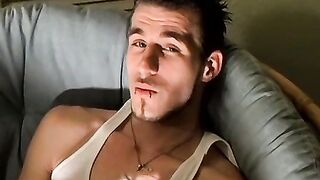 Low hangin nuts Chain beats his nice cock while chainsmokin