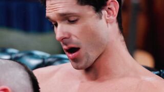 Jock Devin Franco rides the throbbing cock of top Derek Kage after some hot sucking a