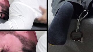 Bearded Joey was tied faced down and  screamed in tickling  by a master