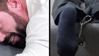 Bearded Joey was tied faced down and  screamed in tickling  by a master