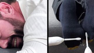 Bearded Joey was tied faced down and  screamed in tickling  by a master
