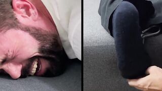 Bearded Joey was tied faced down and  screamed in tickling  by a master