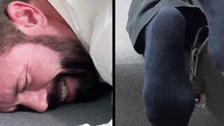 Bearded Joey was tied faced down and  screamed in tickling  by a master