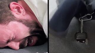 Bearded Joey was tied faced down and  screamed in tickling  by a master