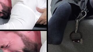 Bearded Joey was tied faced down and  screamed in tickling  by a master