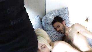 Devilish 3some with a adorable blonde into nylons