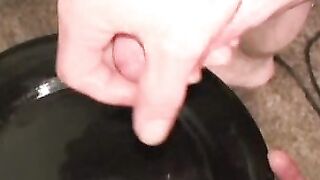 Tattooed slim amateur masturbates solo and cums on plate
