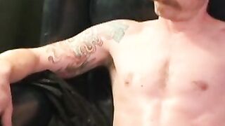 Tattooed slim amateur masturbates solo and cums on plate
