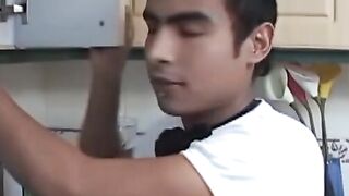 Cute latino amateur twink rides rock solid boner outdoors