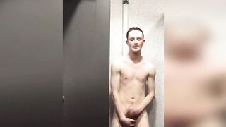 Skinny twink Andy Companion solo masturbates while showering