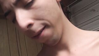 Straight thugs jerk off and release a huge cum load