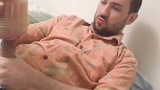Straight amateur uses fleshlight on his massive dick solo