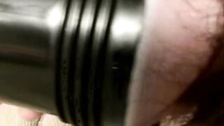 Hairy jock masturbating with fake ass toy