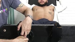 Latino gentleman hunk tied up and tickle tormented by dom