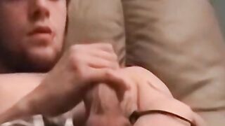 Gay amateurs masturbate to porn while a black guy blows them
