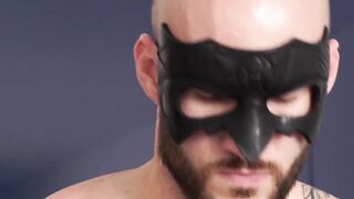 Inked bald hunk David Boss teasing his throbbing cock solo