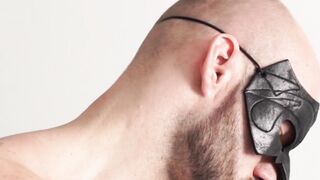 Inked bald hunk David Boss teasing his throbbing cock solo