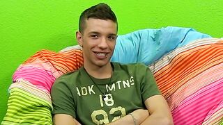 Interviewed twink uses sex toys on his ass while jerking off