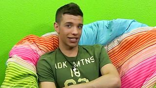 Interviewed twink uses sex toys on his ass while jerking off