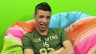 Interviewed twink uses sex toys on his ass while jerking off