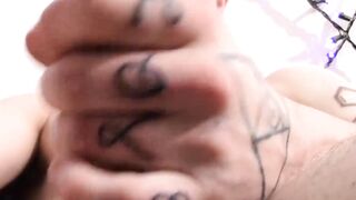 Inked straight guy Chad Turner takes his cock out for a good stroking