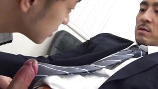 Hunky boss Hiroya bends over his employee Kouki and breeds his hard